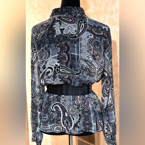 Vintage Draper’s & Damon’s Very Sheer Plaid & Paisley Blouse - Stunning! - Picture 3 of 15